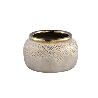 PTMD - Astleigh Gold ceramic pot ribbed round low S