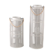 Afbeelding in Gallery-weergave laden, PTMD - Zafria Cream round bamboo lantern with glass L