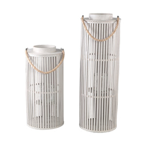 PTMD - Zafria Cream round bamboo lantern with glass L