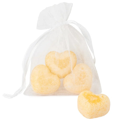 Organza zakje met 3x amberblokje hart baby powder