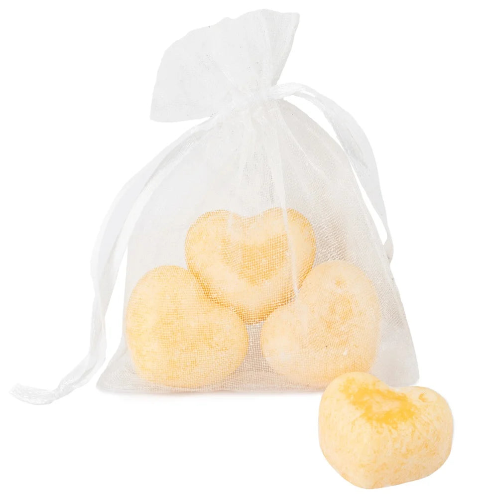 Organza zakje met 3x amberblokje hart baby powder
