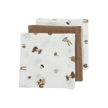 Afbeelding in Gallery-weergave laden, Meyco Hydrofiele doeken Forest Animals Toffee 20x17cm - 3-Pack