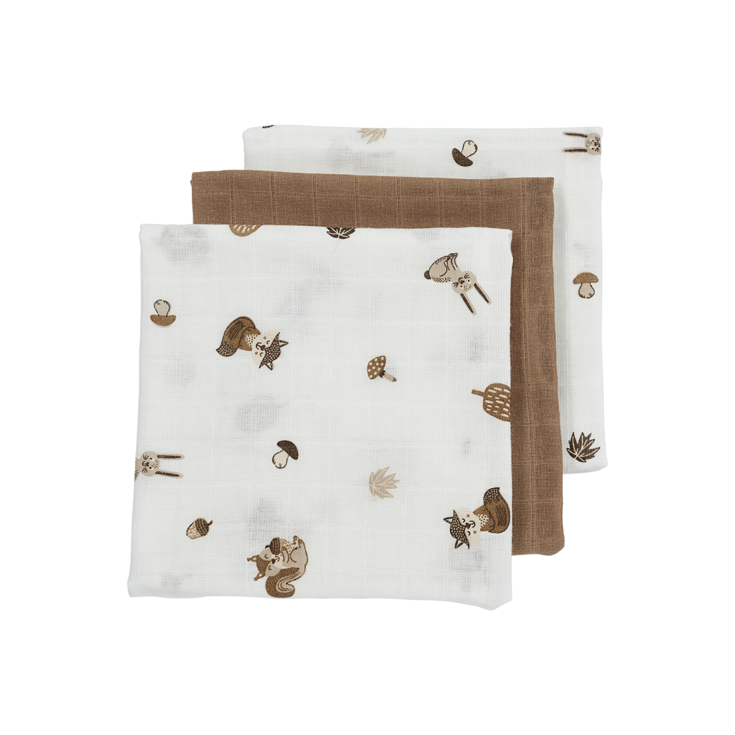 Meyco Hydrofiele doeken Forest Animals Toffee 20x17cm - 3-Pack