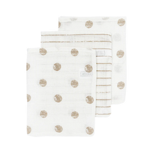 Afbeelding in Gallery-weergave laden, Meyco Hydrofiele doeken Dot Stripe Sand 20x17cm - 3-Pack