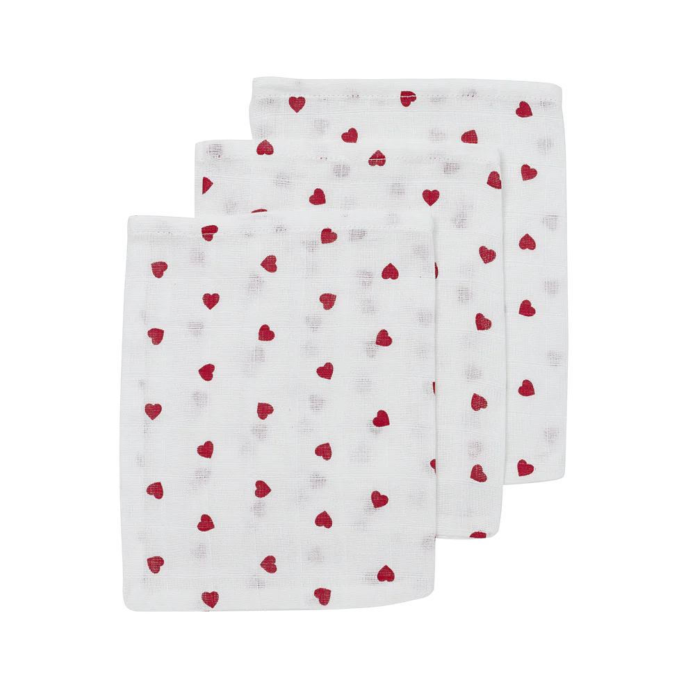 Meyco Hydrofiele doeken Sweet Heart White/Red 20x17cm - 3-Pack (kopie)