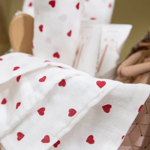Meyco Hydrofiele doeken Sweet Heart White/Red 30x30cm - 3-Pack