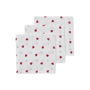 Meyco Hydrofiele doeken Sweet Heart White/Red 30x30cm - 3-Pack