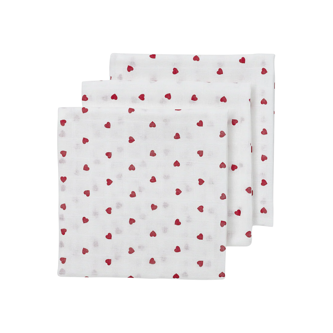 Meyco Hydrofiele doeken Sweet Heart White/Red 70x70cm - 3-pack