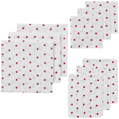 Meyco Hydrofiele doeken Sweet Heart White/Red Starterset - 9-Pack