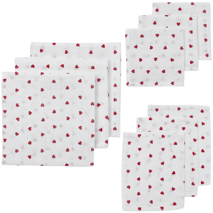 Meyco Hydrofiele doeken Sweet Heart White/Red Starterset - 9-Pack