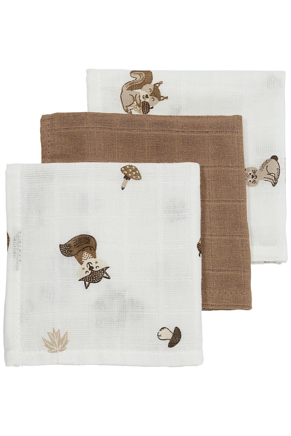 Meyco MONDDOEKJES 3-PACK HYDROFIEL FOREST ANIMALS - TOFFEE - 30X30CM