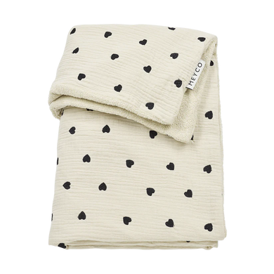Meyco Deken borduur pre-washed hydrofiel met badstof Sweet Heart Soft sand 75x100cm