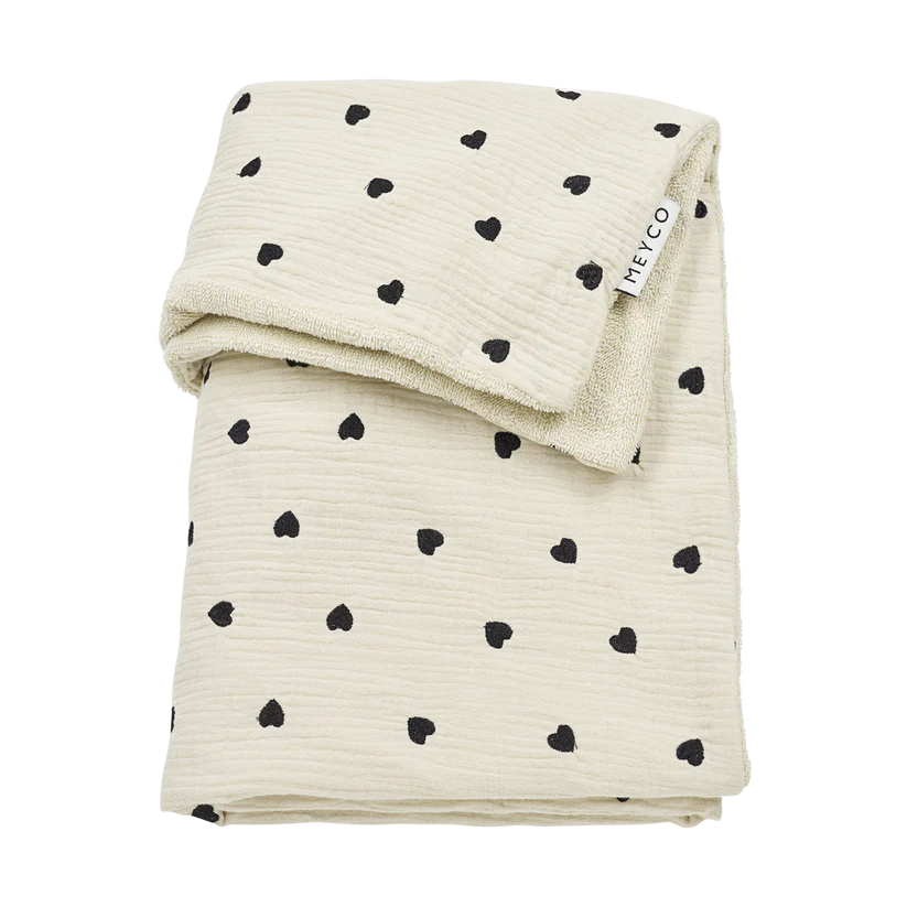 Meyco Deken borduur pre-washed hydrofiel met badstof Sweet Heart Soft sand 75x100cm