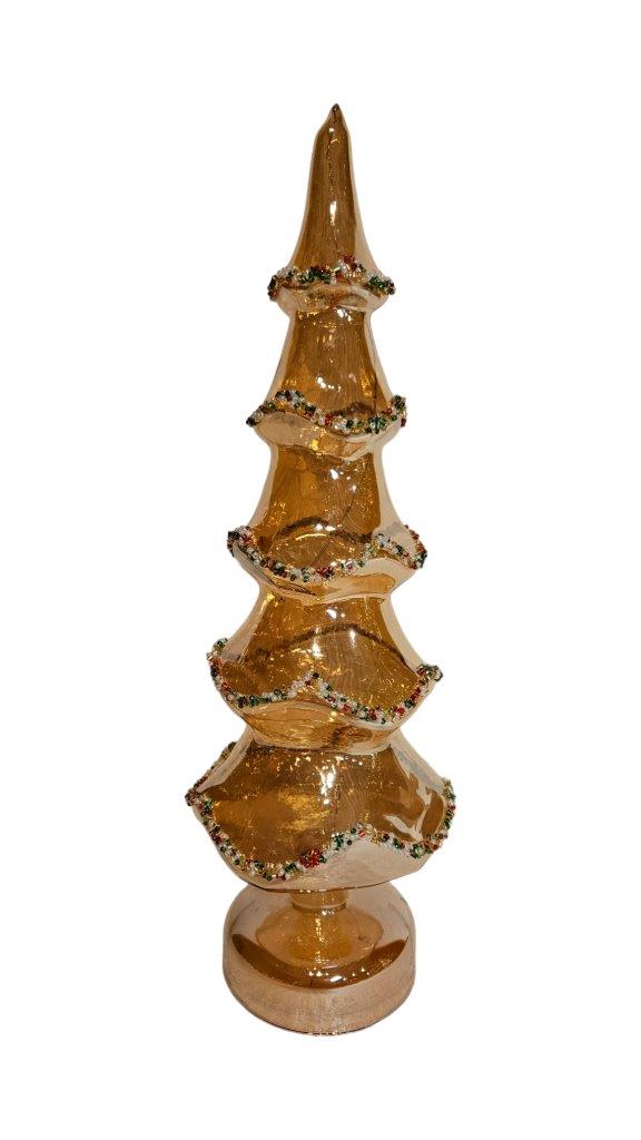 Mansion - LED glass amber tree with beads L 12x38cm