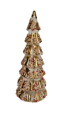 Mansion - LED glass clear tree with gold  with beads   S  9.5x23.5cm