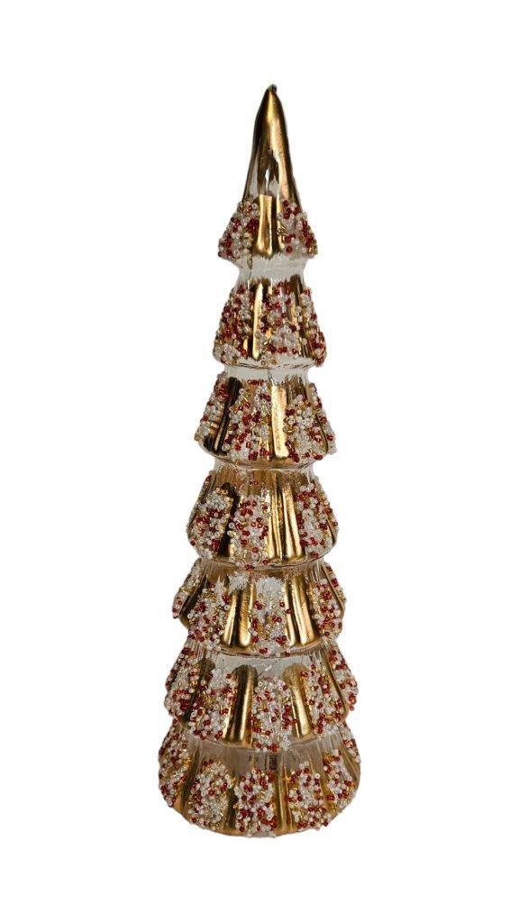 Mansion - LED glass clear tree with gold  with beads   L  10.5x31cm