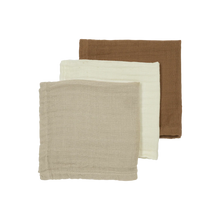 Afbeelding in Gallery-weergave laden, Meyco Hydrofiele doeken pre-washed Offwhite/Soft Sand/Taupe 30x30cm - 3-Pack