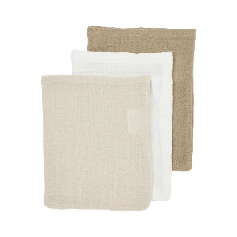 Meyco Hydrofiele doeken pre-washed Offwhite/Soft Sand/Taupe 20x17cm - 3 -Pack