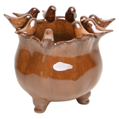 Mansion - Brown ceramic Bird pot  Fedde 18.8*17.8*16cm