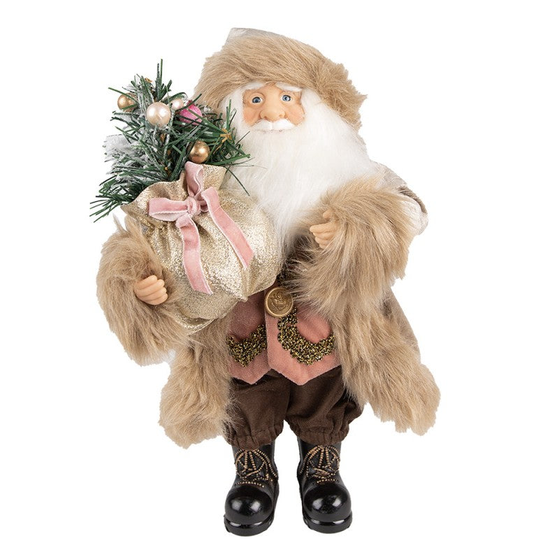 Beeld Kerstman 63 cm Beige Roze Kunststof Kerstfiguren