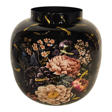 Mansion - Round Vase Dark Flowers 25*25*24,5