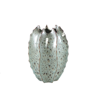 PTMD - Emmaa Grey ceramic pot ribbed spiky border high S