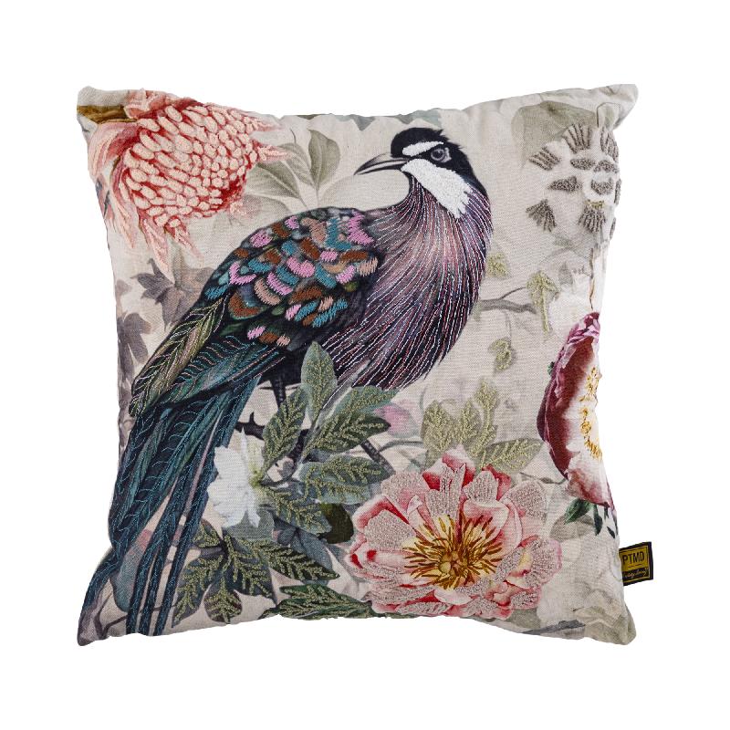 PTMD - Loralee Green square cotton cushion peacock
