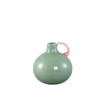 Afbeelding in Gallery-weergave laden, PTMD - Sibyl Green glass round vase with pink handle