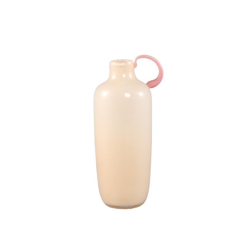 PTMD - Sibyl Cream glass round vase with pink handle