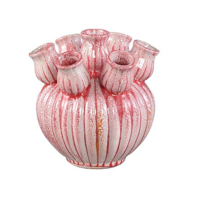 PTMD - Nolou Pink ceramic tulip vase ribbed round XS