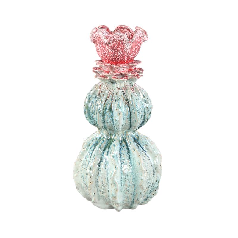 PTMD - Tegain Petrol pink ceramic flower shape vase L