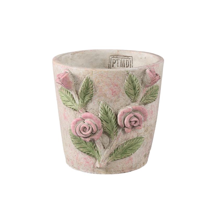 PTMD - Annastasia Cream round cement pot with flowers S