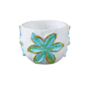 PTMD - Blomme Blue round cement pot with big flower S