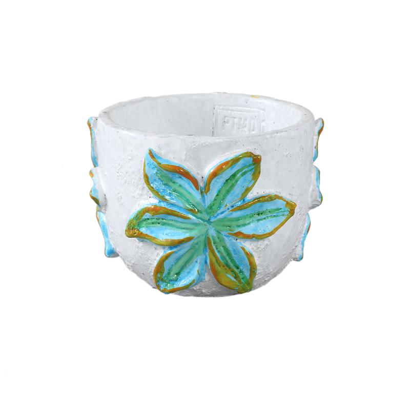 PTMD - Blomme Blue round cement pot with big flower S