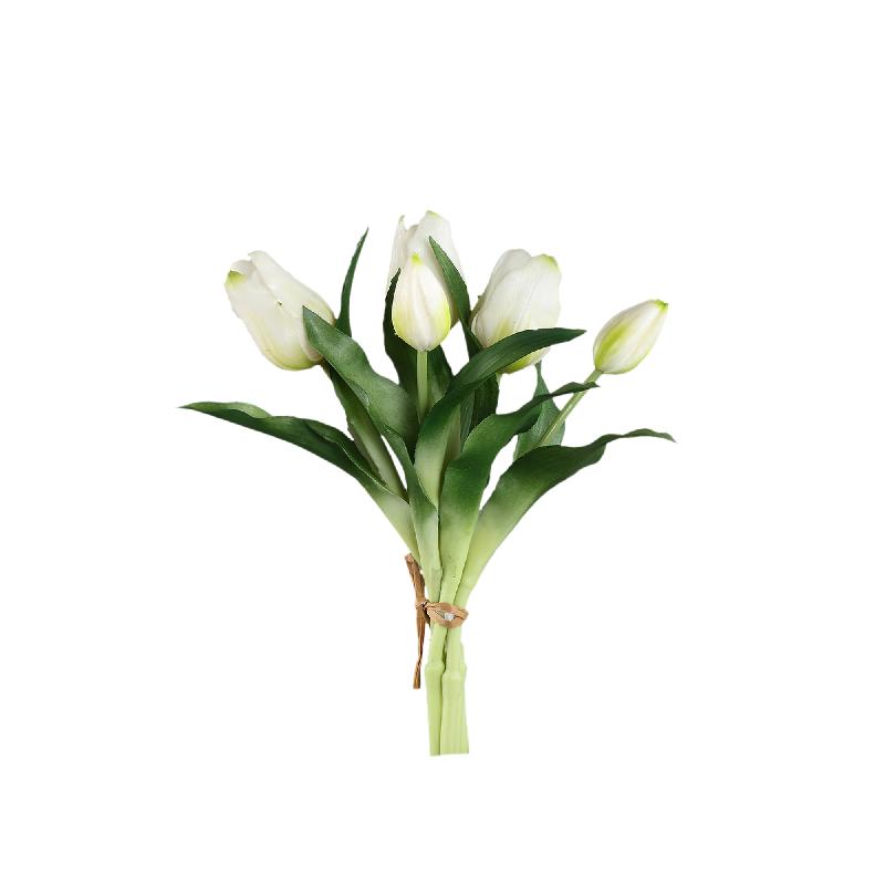 PTMD - Tulip Flower White bush with leaves short 5pcs