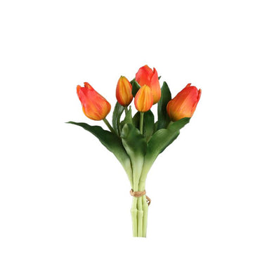 PTMD - Tulip Flower Orange bush with leaves short 5pcs