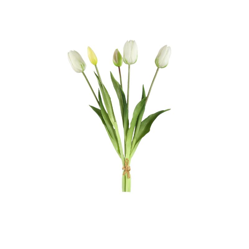 PTMD - Tulip Flower White bush with leaves long 5pcs