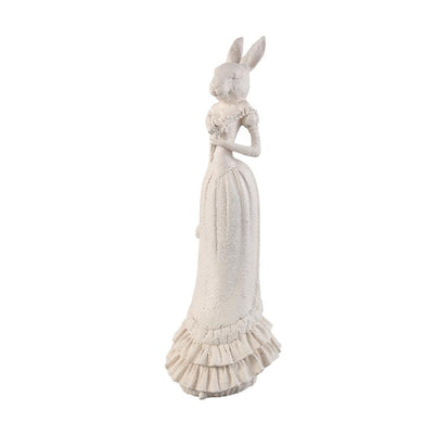 PTMD - Courtnay White poly rabbit shaped statue w flowers