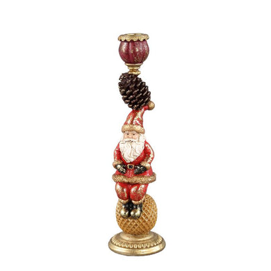 PTMD - Yuki Burgundy poly santa candle holder w pine cone