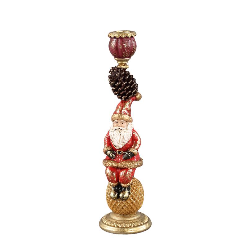 PTMD - Yuki Burgundy poly santa candle holder w pine cone