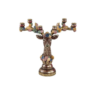 PTMD - Deane Burgundy poly reindeer candle holder flowers