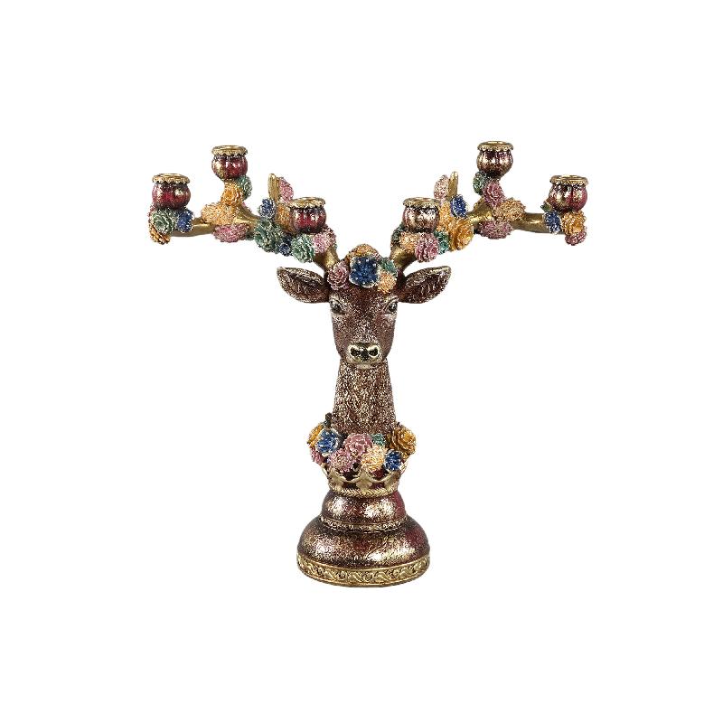 PTMD - Deane Burgundy poly reindeer candle holder flowers