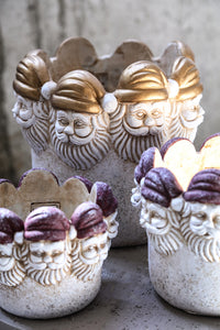 PTMD - Santi Gold cement pot santa head border round M