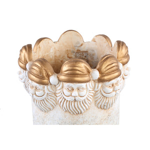 PTMD - Santi Gold cement pot santa head border round M