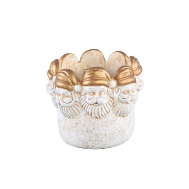 PTMD - Santi Gold cement pot santa head border round M