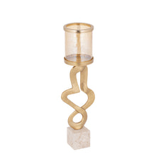 Afbeelding in Gallery-weergave laden, PTMD - Sianaine casted alu candleholder travertine L