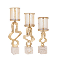 Afbeelding in Gallery-weergave laden, PTMD - Sianaine casted alu candleholder travertine L