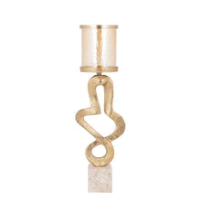 Afbeelding in Gallery-weergave laden, PTMD - Sianaine casted alu candleholder travertine L