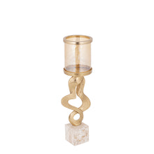 Afbeelding in Gallery-weergave laden, PTMD - Sianaine Gold casted alu candleholder travertine M