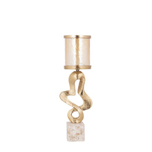 Afbeelding in Gallery-weergave laden, PTMD - Sianaine Gold casted alu candleholder travertine M
